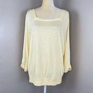Top Women 2XL Soft Yellow Ruched Square Neck Blouse